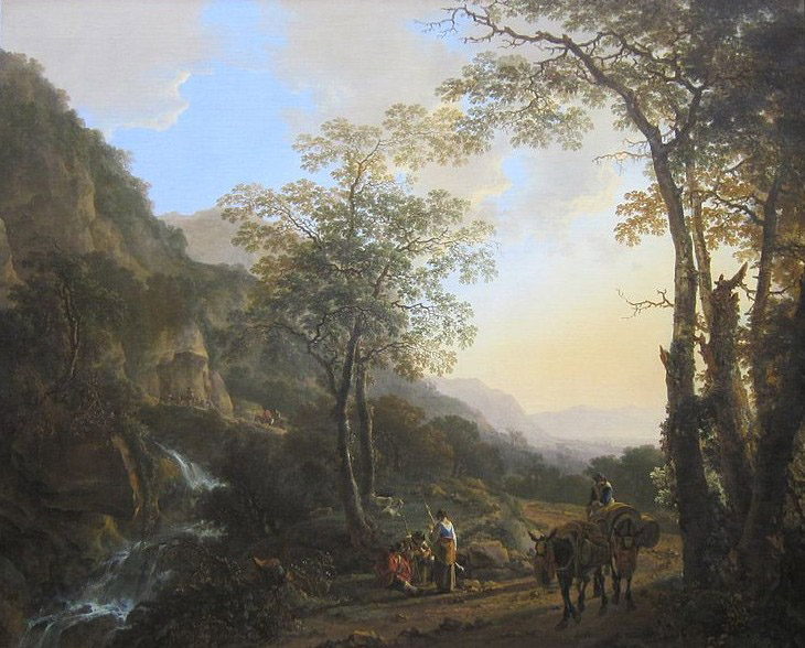 An Italianate Landscape with Travelers on a Path, oil on canvas painting by Jan Both, 1645-50, Getty Center